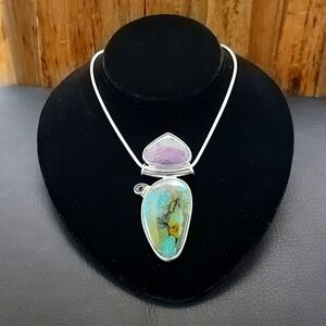 Turquoise & Garnet 925 Sterling Silver Necklace by Obsidian